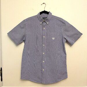 Chaps Blue & White Gingham Seersucker Short Sleeve Button Down Shirt, Size M